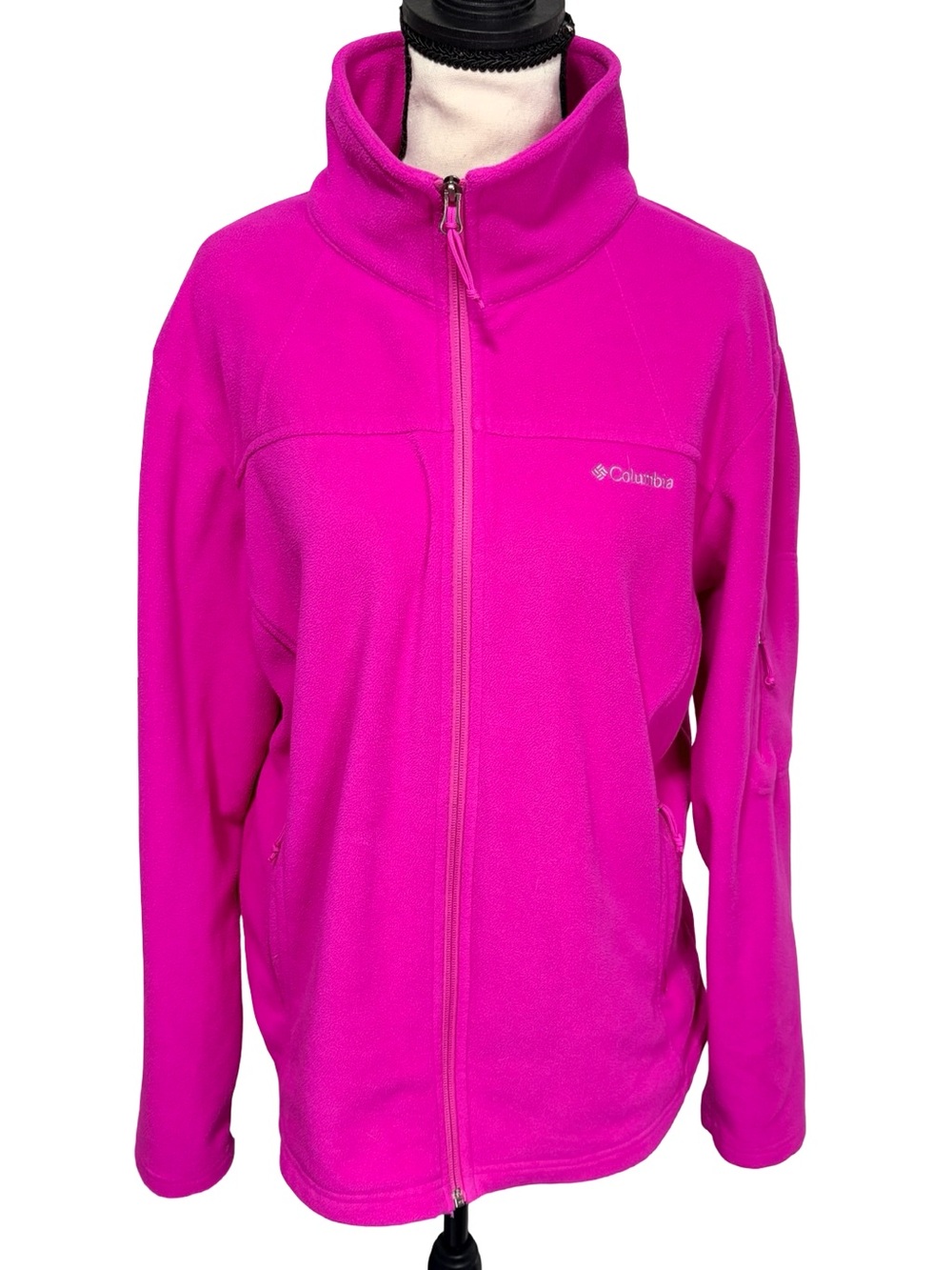 Columbia 1X Hot Pink Full Zip Fleece Jacket Zipper Pockets Outdoor